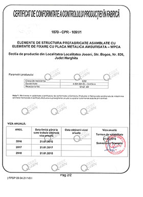 Certificat de Conformitate a Controlului Productiei in Fabrica: Elemente de structura prefabricate. Pag.2